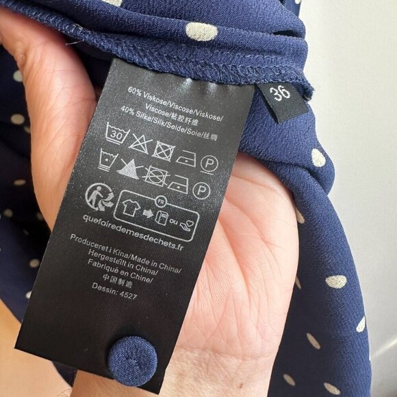 Baum Und Pferdgarten Midi Dress Sz 36 Navy Blue Polka Dot Sleeveless Silk Blend - Picture 12 of 16